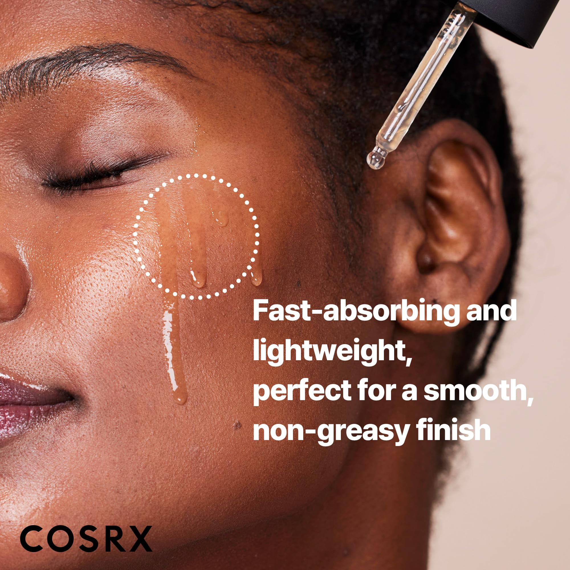 COSRX serum absorption reveals fast-drying, non-sticky finish for comfort.