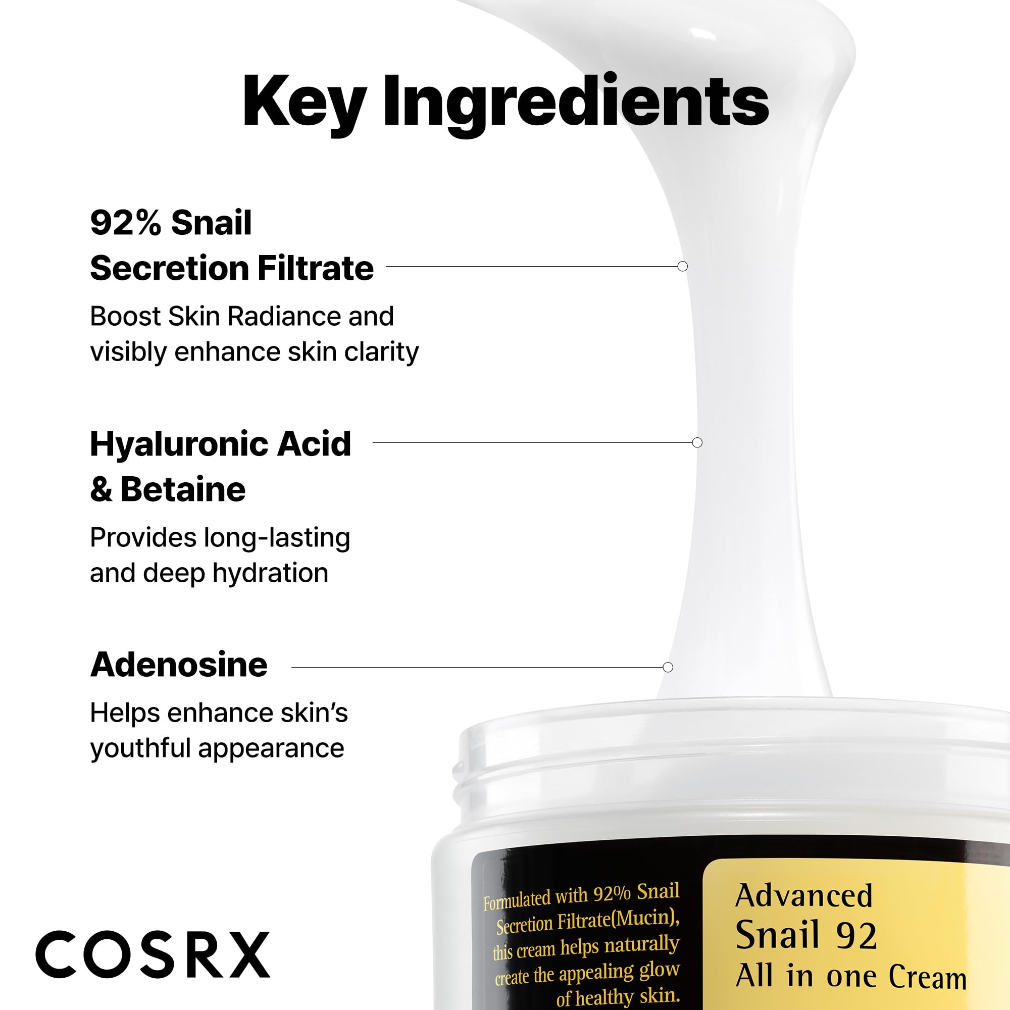 COSRX Snail Mucin 92% Moisturizer hands-application demonstrates smooth glide.