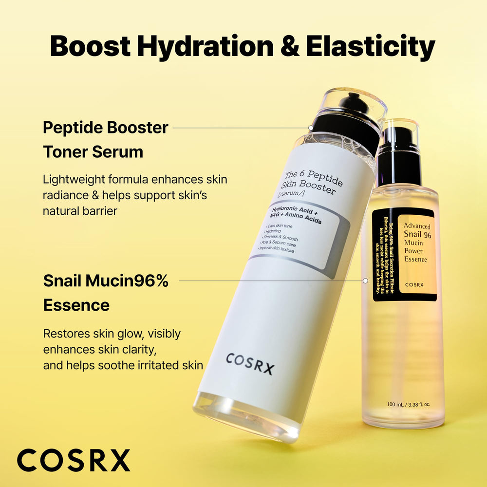 COSRX Snail Mucin booster toner bottle for balanced skin prep.