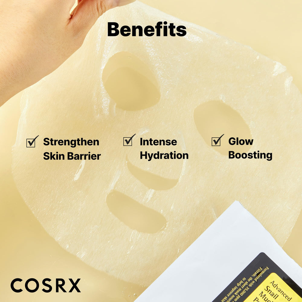 Mask drenched in nourishing serum from COSRX snail mucin