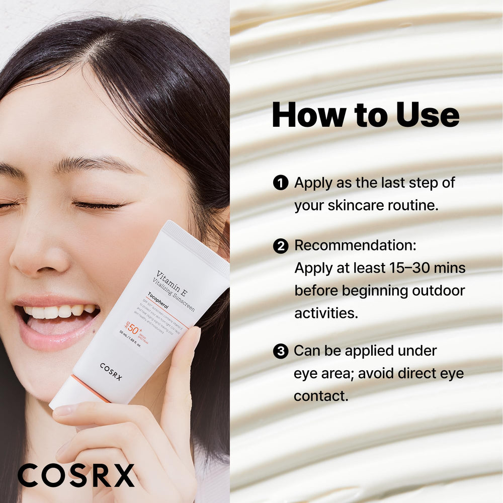 COSRX Vitamin E Sunscreen outdoor use for protection against UV.