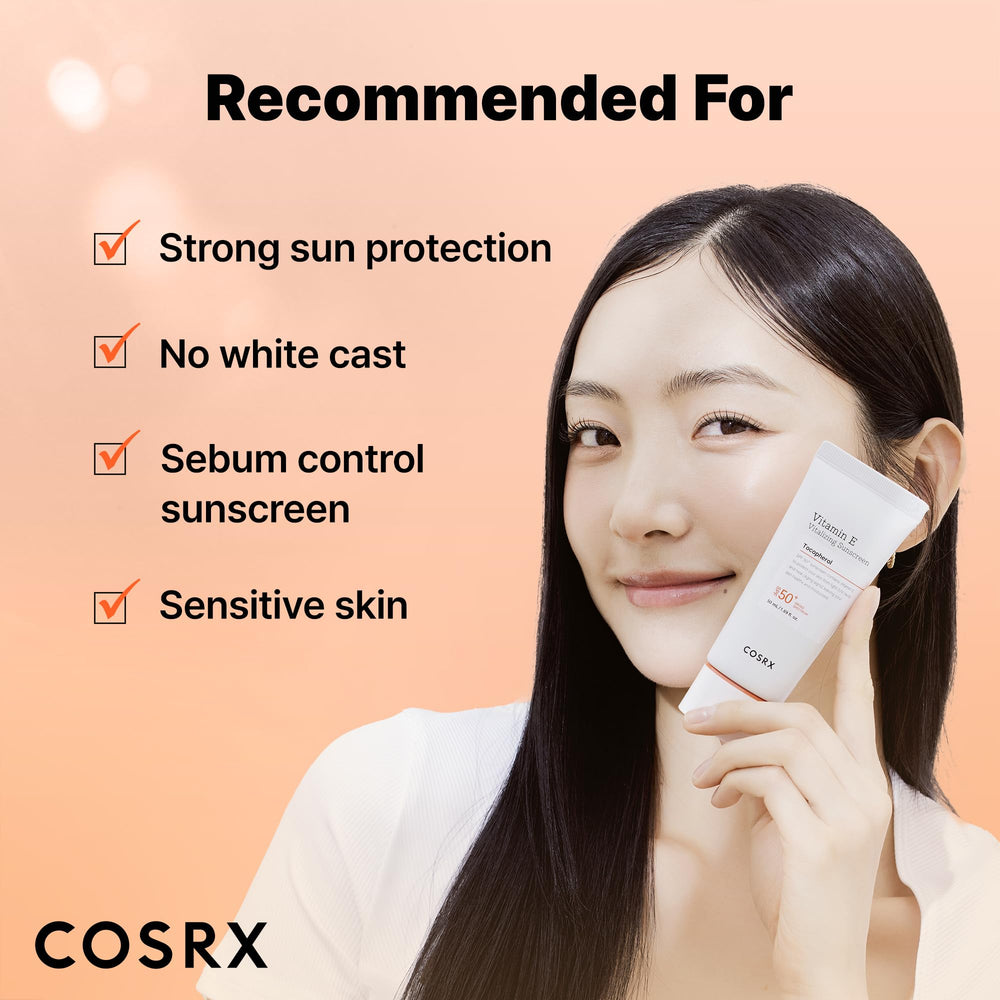 COSRX Vitamin E Sunscreen on skin with natural glow.
