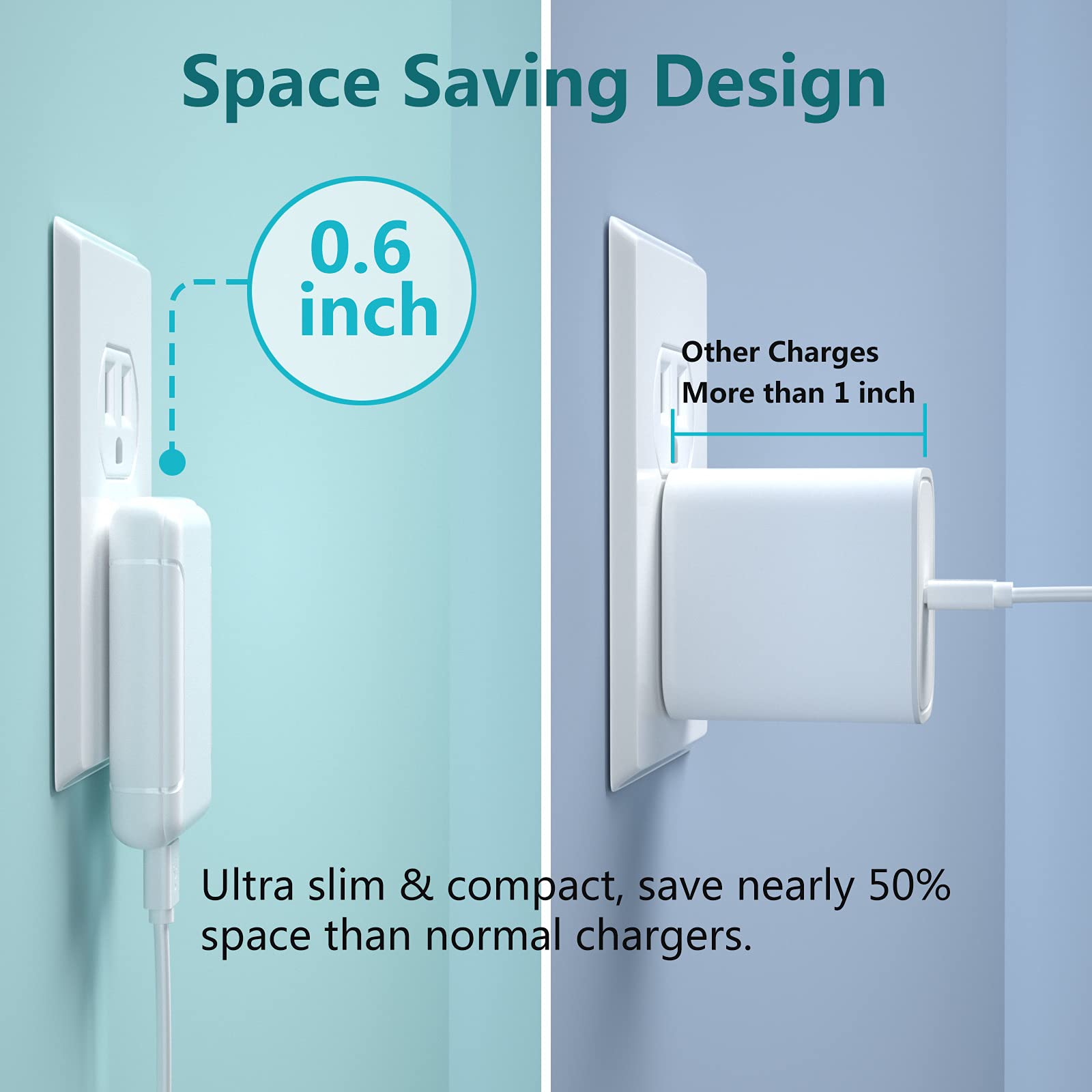 Costyle ultra-slim wall plug design saves space on outlets.