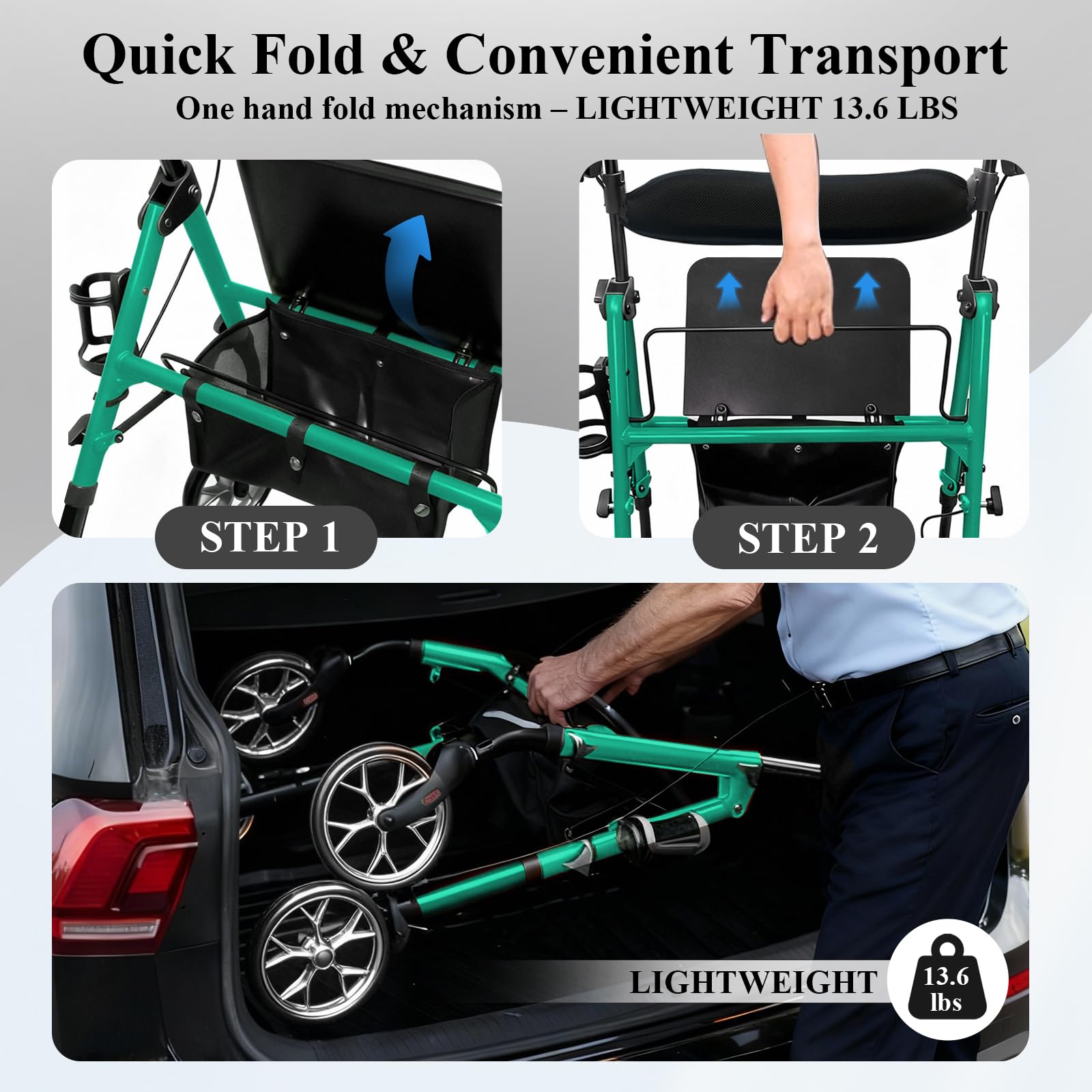 Cosydora Rollator compact fold fits into small trunks and closets.