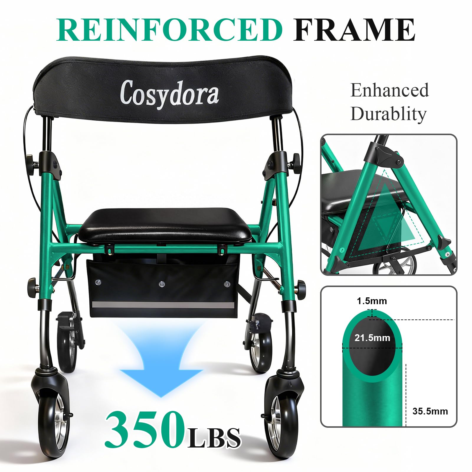 Cosydora Rollator folding action demonstrates quick one-hand collapse for storage.