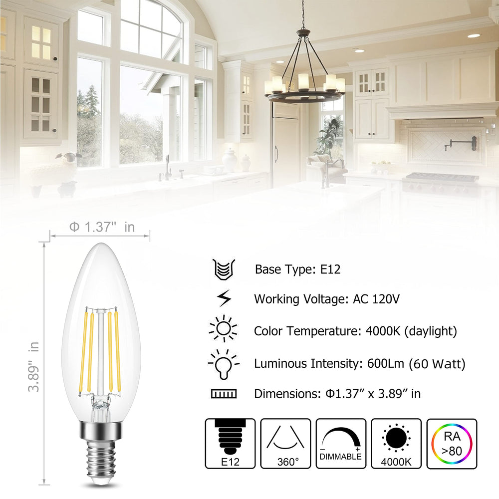 Cotanic E12 LED candle bulbs in filament form provide energy-efficient ambiance.