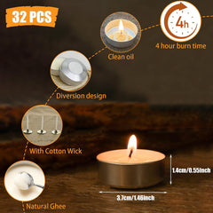 COTELEEC tea light candle with 4-hour burn time for extended lighting.