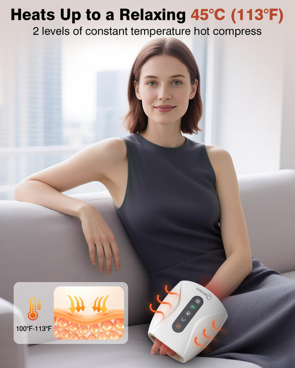 Cotsoco hand massager air-pressure therapy delivers gentle kneading.
