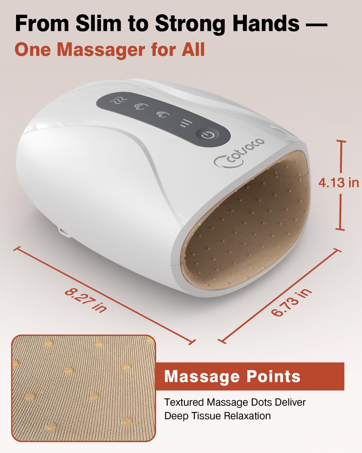 Cotsoco hand massager open-front design improves airflow and comfort.