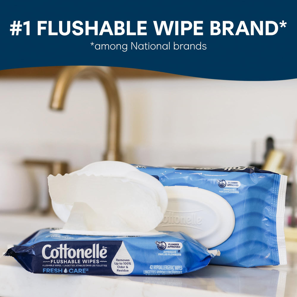 Cottonelle XL flushable wet wipes pack back view with product details.