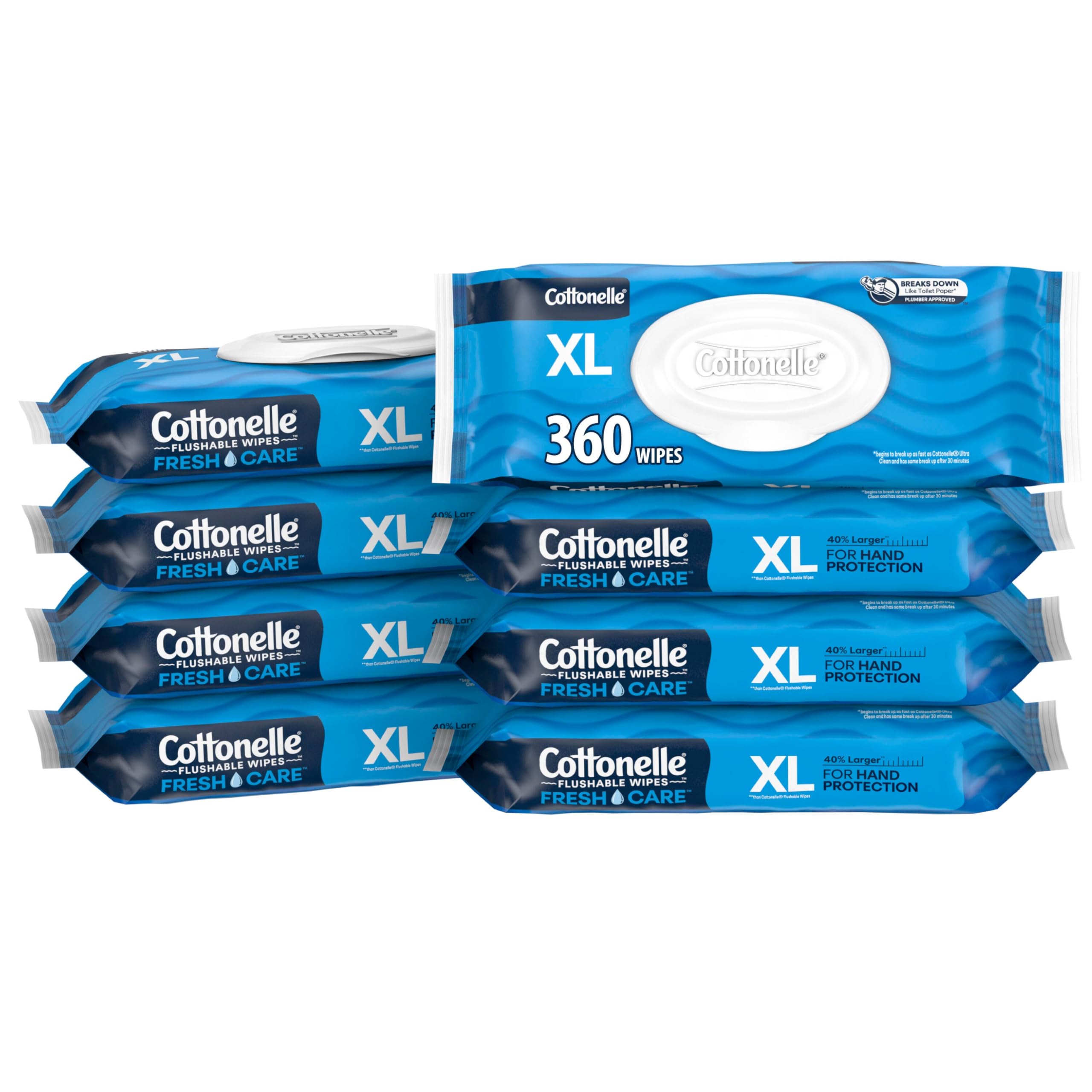 Cottonelle XL flushable wet wipes pack front view for on-the-go cleansing.