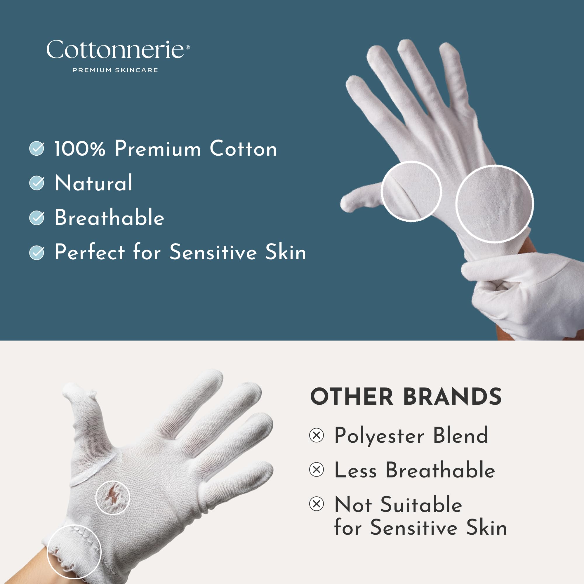 Cottonnerie elastic wristband detail ensures a secure, comfortable fit all night.