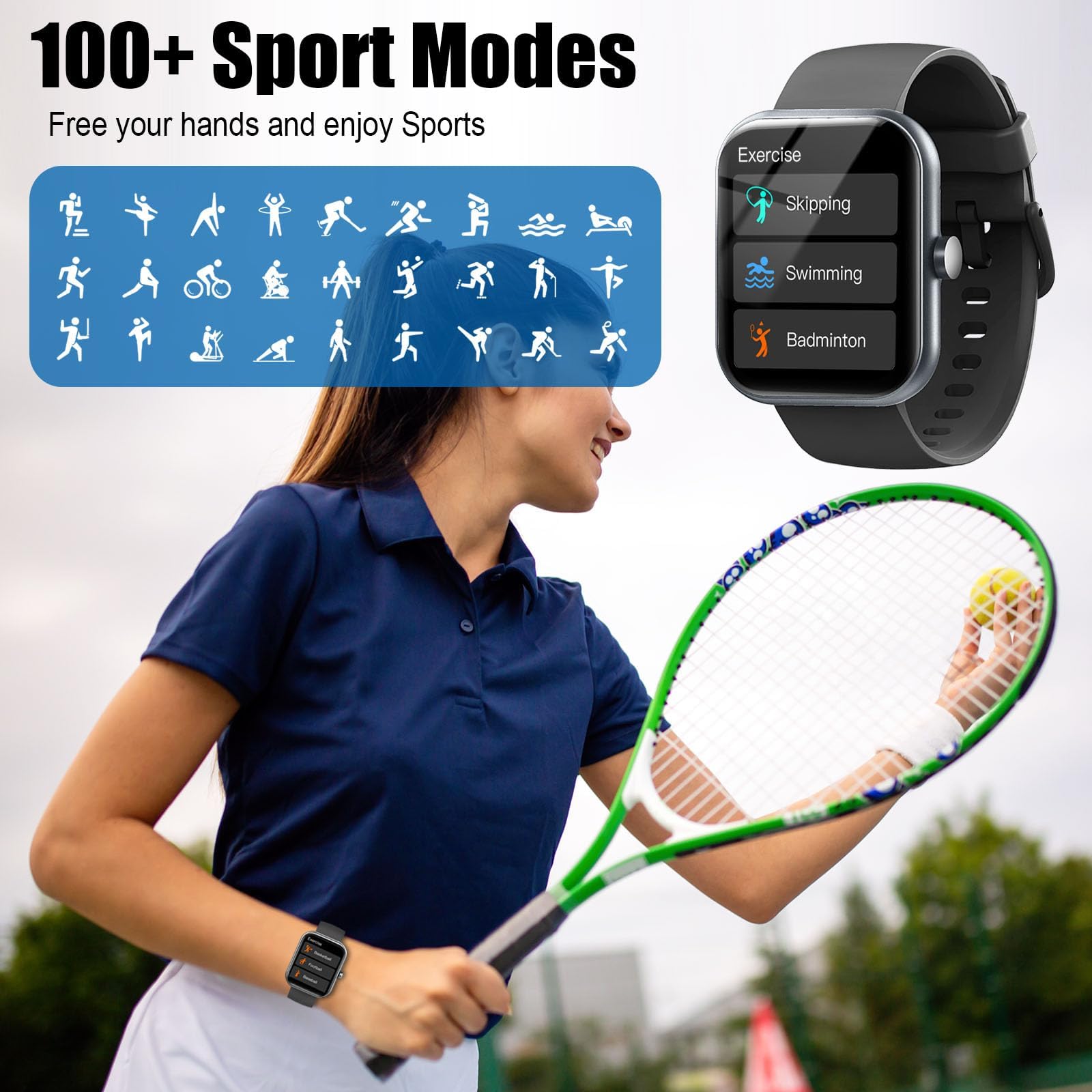Coucur Smartwatch offers 110+ sports modes for diverse activities.