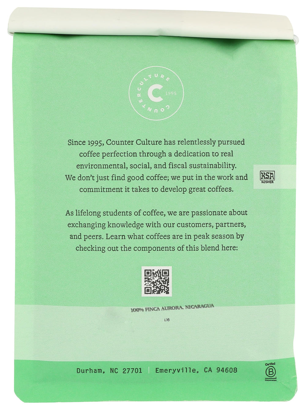 Counter Culture Big Trouble bag on counter shows airtight packaging protecting freshness.