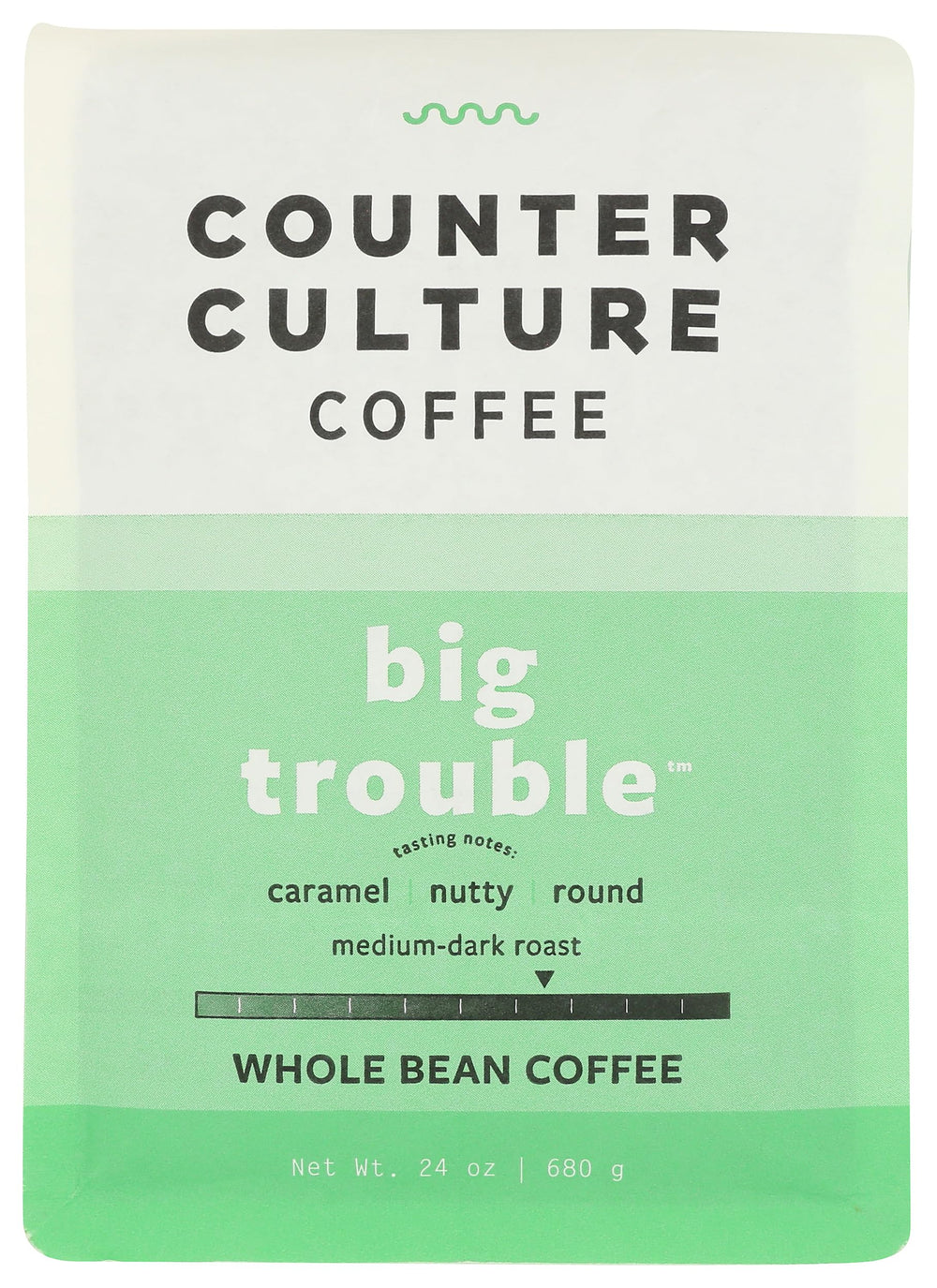 Counter Culture Big Trouble beans closeup highlighting premium whole-bean texture for rich brews.