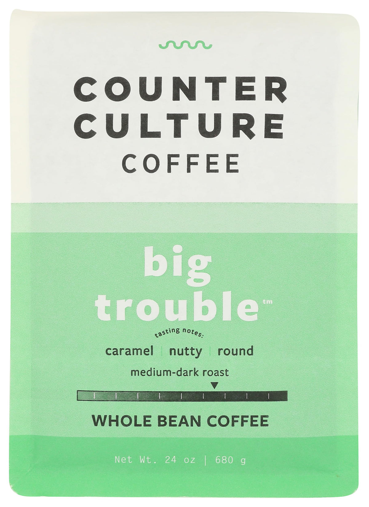 Counter Culture Big Trouble beans closeup highlighting premium whole-bean texture for rich brews.