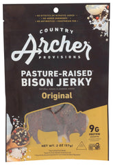 Country Archer Bison Jerky Original 2oz packaging for on-the-go snacking.