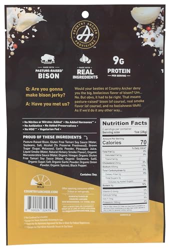 Country Archer Bison Jerky Original 2oz slice closeup shows savory texture.