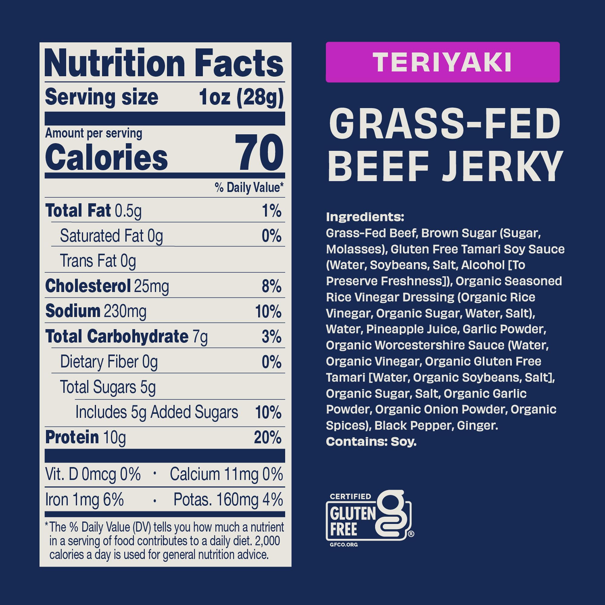Country Archer grass-fed beef jerky close-up of natural ingredients.