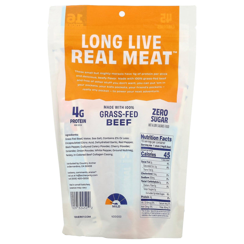 Country Archer mini beef sticks original close-up shows lean, protein rich texture.