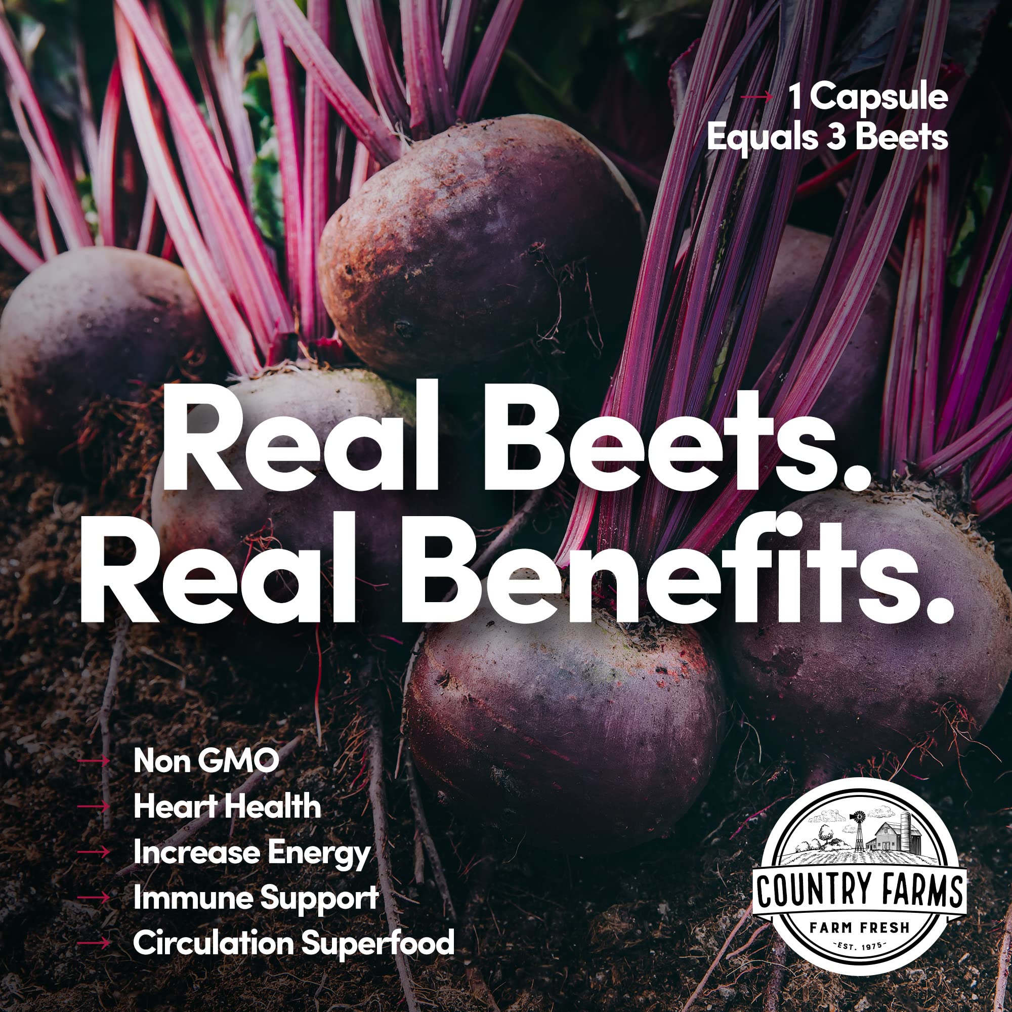 Country Farms Bountiful Beets in hand illustrating daily supplementation.