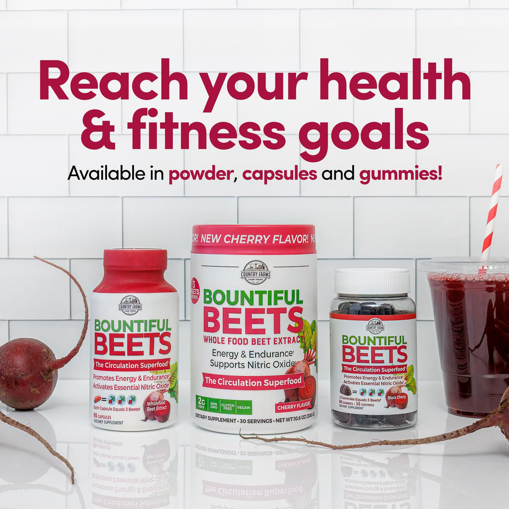 Country Farms Bountiful Beets product label highlights ingredients and benefits.