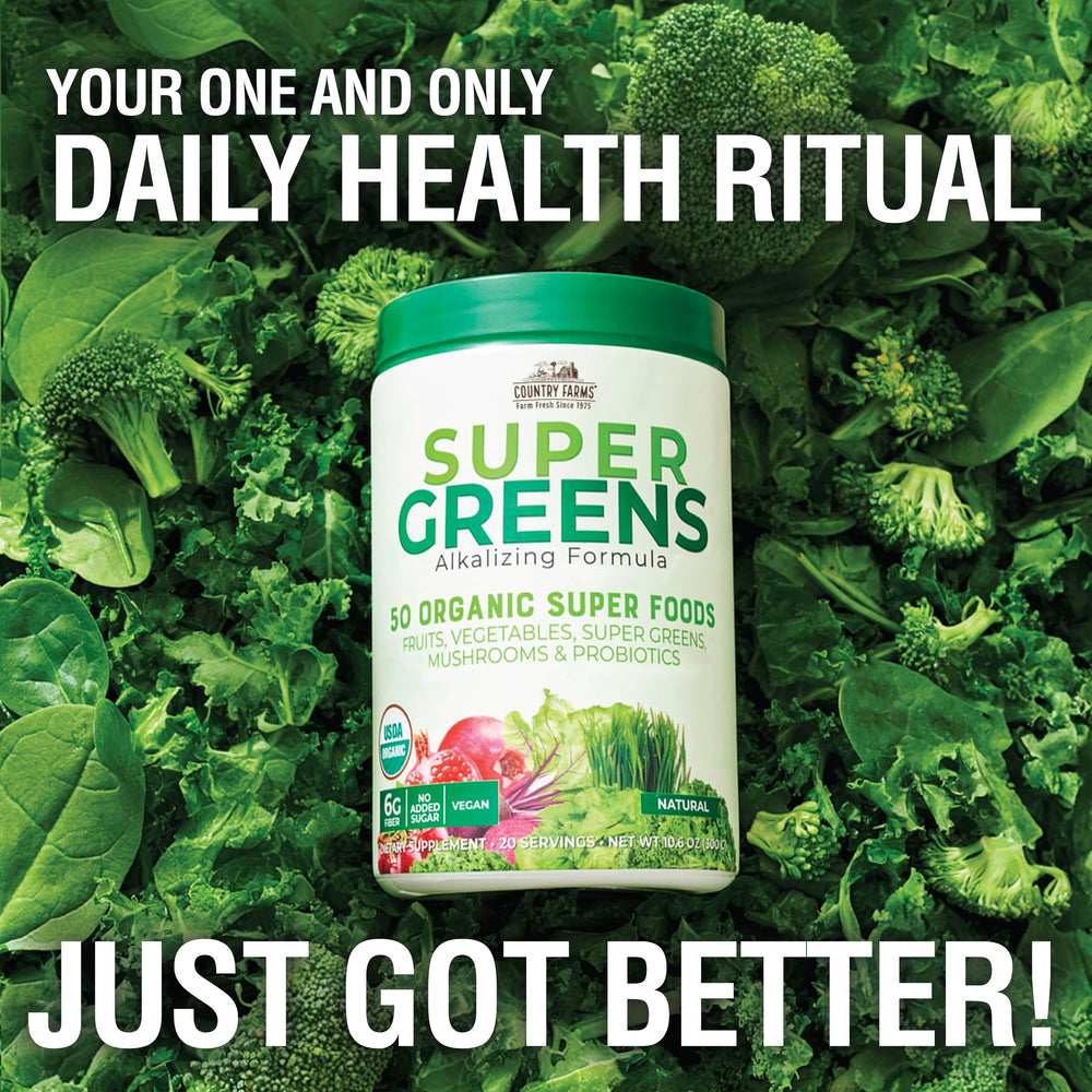 Organic mushroom blend from Country Farms Super Greens for antioxidant-rich support