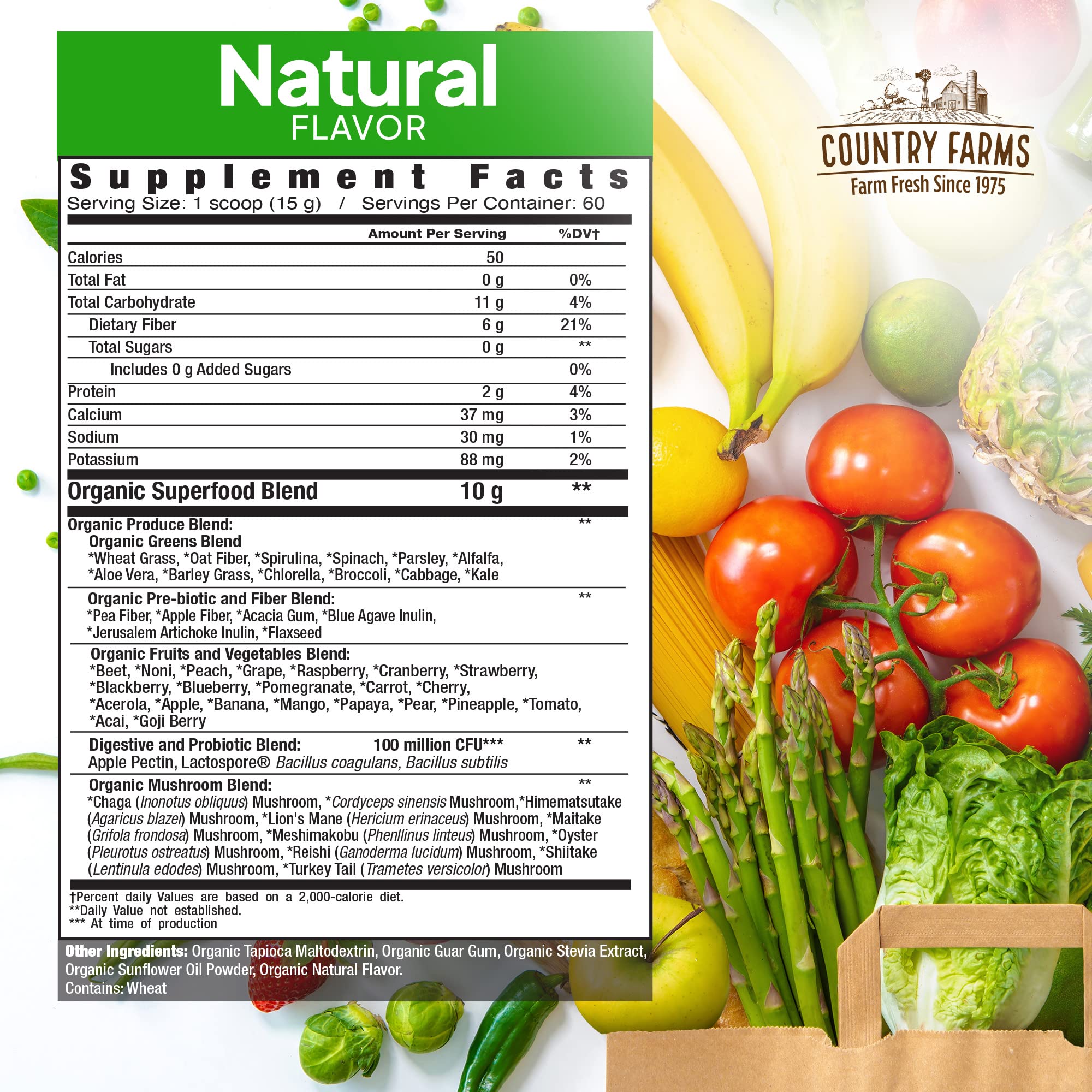 Country Farms Super Greens 900g bag ready for everyday daily nutrition boost.