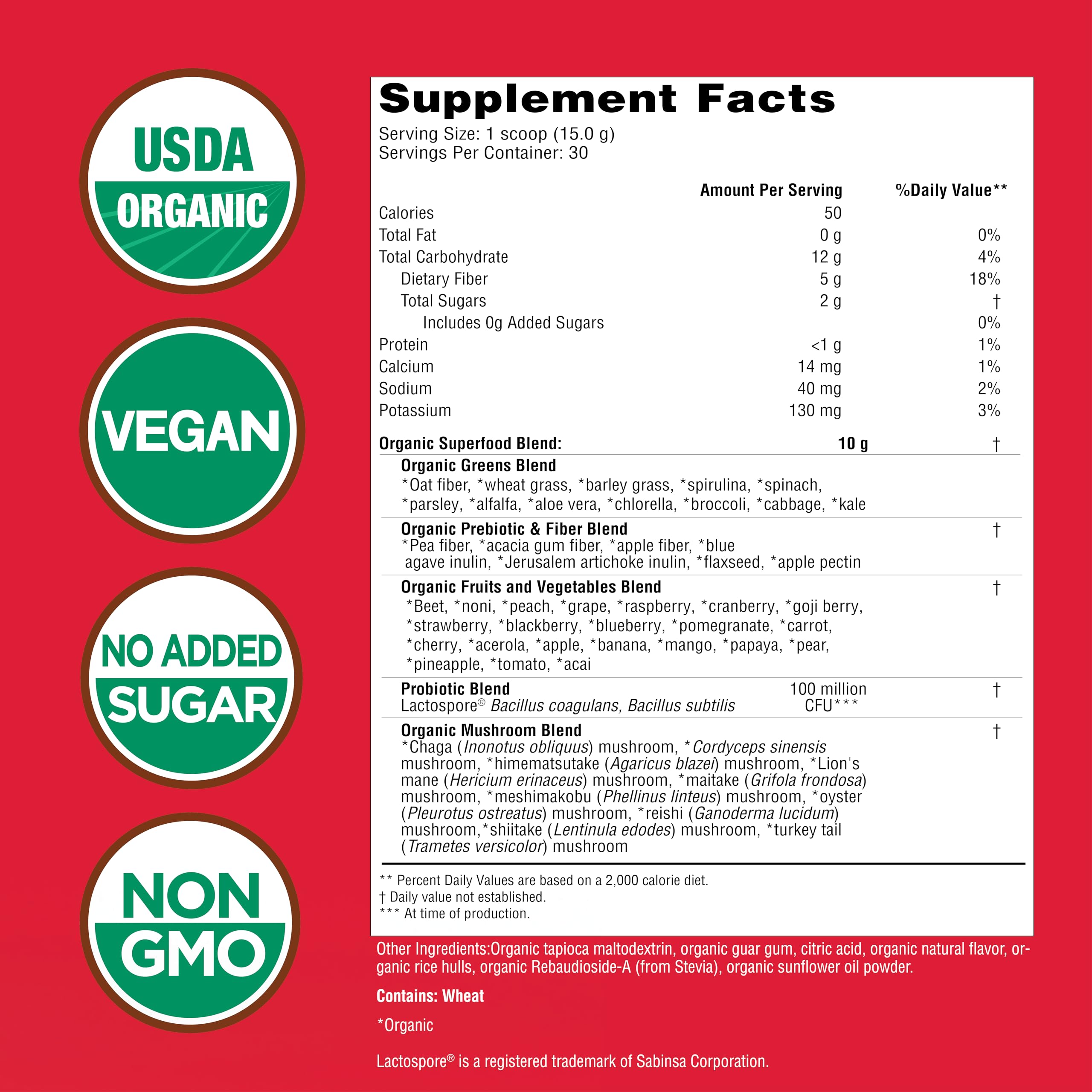 Country Farms Super Greens Berry tub label close-up highlighting berry flavor and nutrient-dense mix.