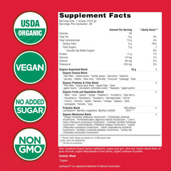 Country Farms Super Greens Berry tub label close-up highlighting berry flavor and nutrient-dense mix.