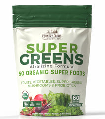 Country Farms Super Greens bottle pour enables quick mixing for a smooth, energizing drink.