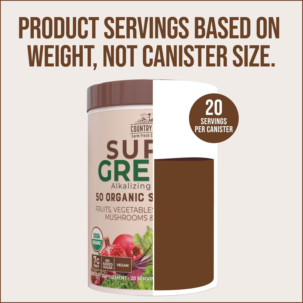 Country Farms Super Greens Chocolate serving cup suggesting a healthy morning ritual