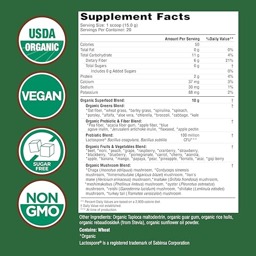 Country Farms Super Greens natural flavor powder and scoop for quick daily nutrition