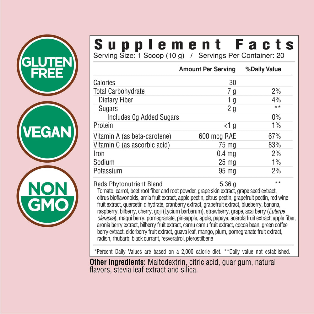 Country Farms Super Reds scoop measuring a serving for convenient daily antioxidant intake