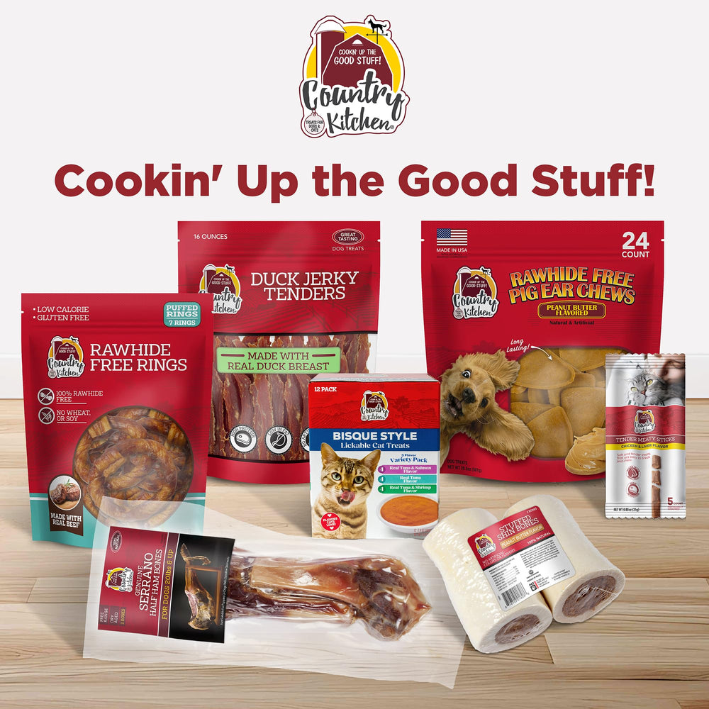 Country Kitchen Duck Jerky Tenders bag open showing convenient reseal feature.