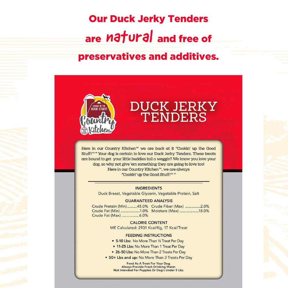 Country Kitchen Duck Jerky Tenders ingredients label notes no artificial colors.