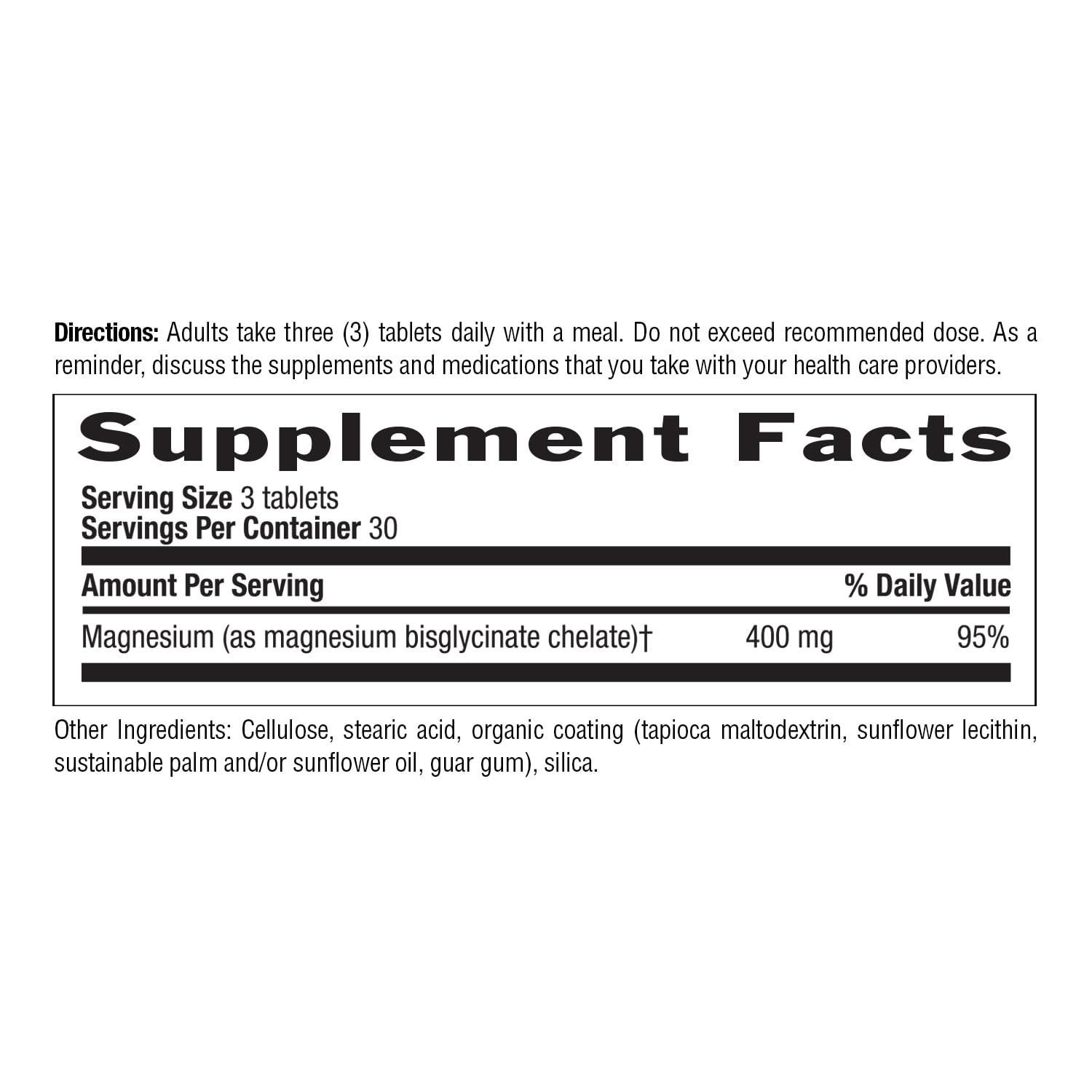 Close-up of 400mg magnesium glycinate tablets from Country Life for balanced energy.