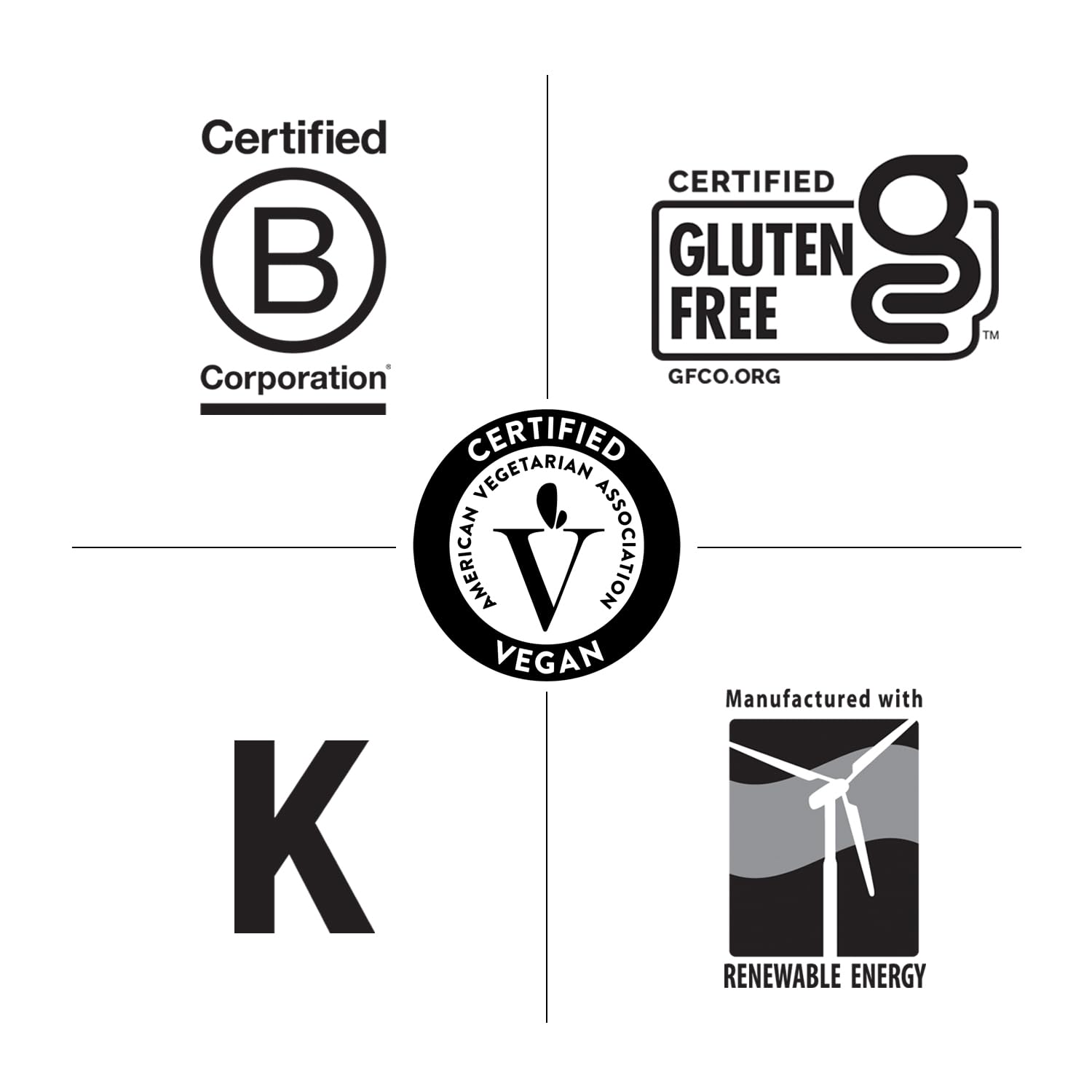 Vibrant packaging scene featuring GFCO gluten-free and AVA vegan seals