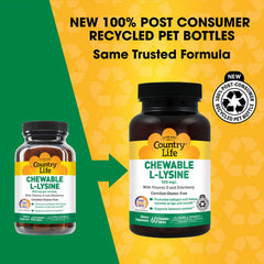 Country Life Lysine chewable jar label highlights immune-support ingredients.