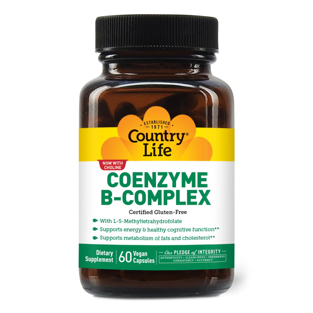Country Life Coenzyme B-Complex bottle front promotes daily energy support