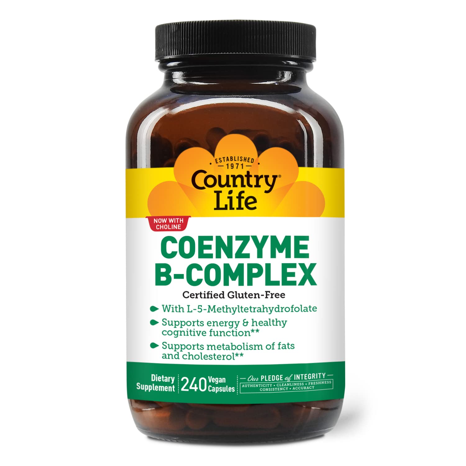 Country Life Coenzyme B-Complex capsule close-up, highlighting bioavailable B vitamins.