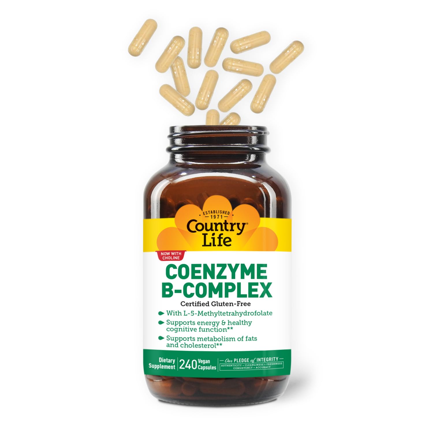 Country Life Coenzyme B-Complex packaging display in a wellness setting.