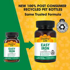 Country Life Easy Iron capsules close-up showcasing 25 mg dose and vegan status.