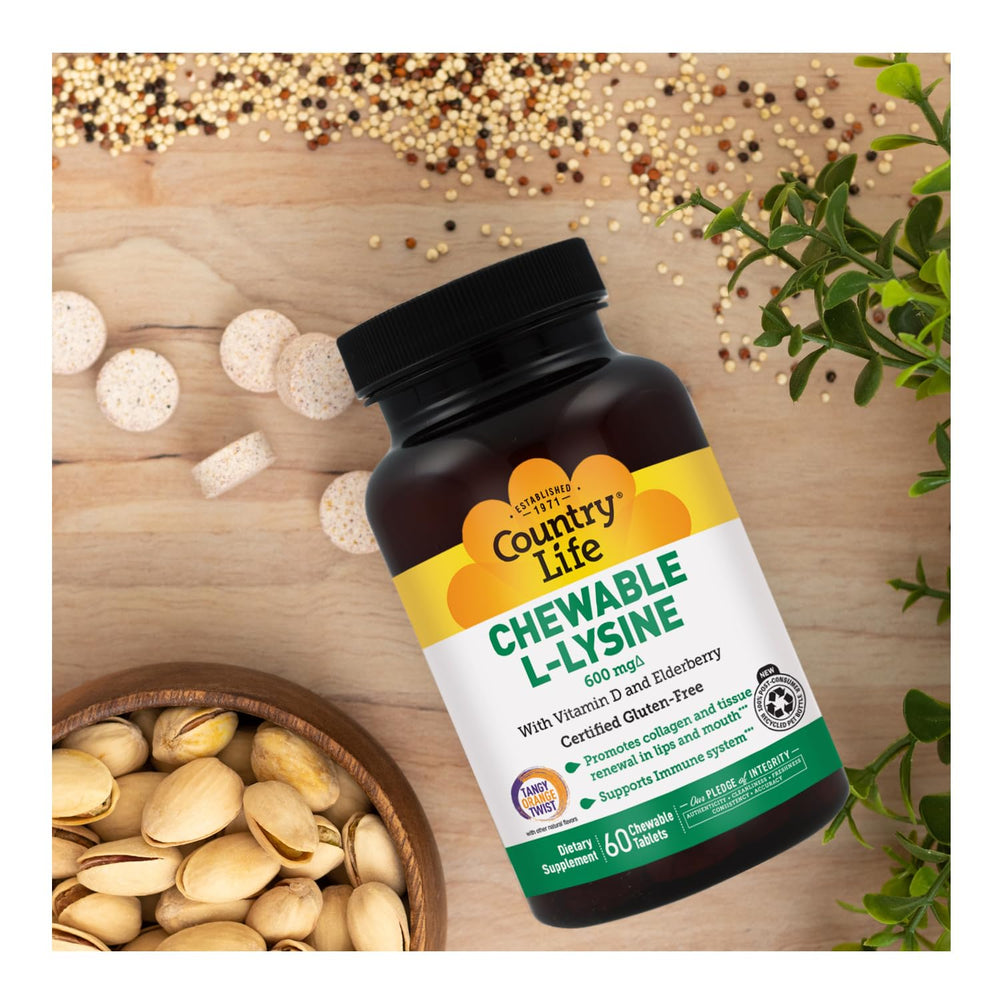 Country Life Lysine immune support packaging highlights convenience.