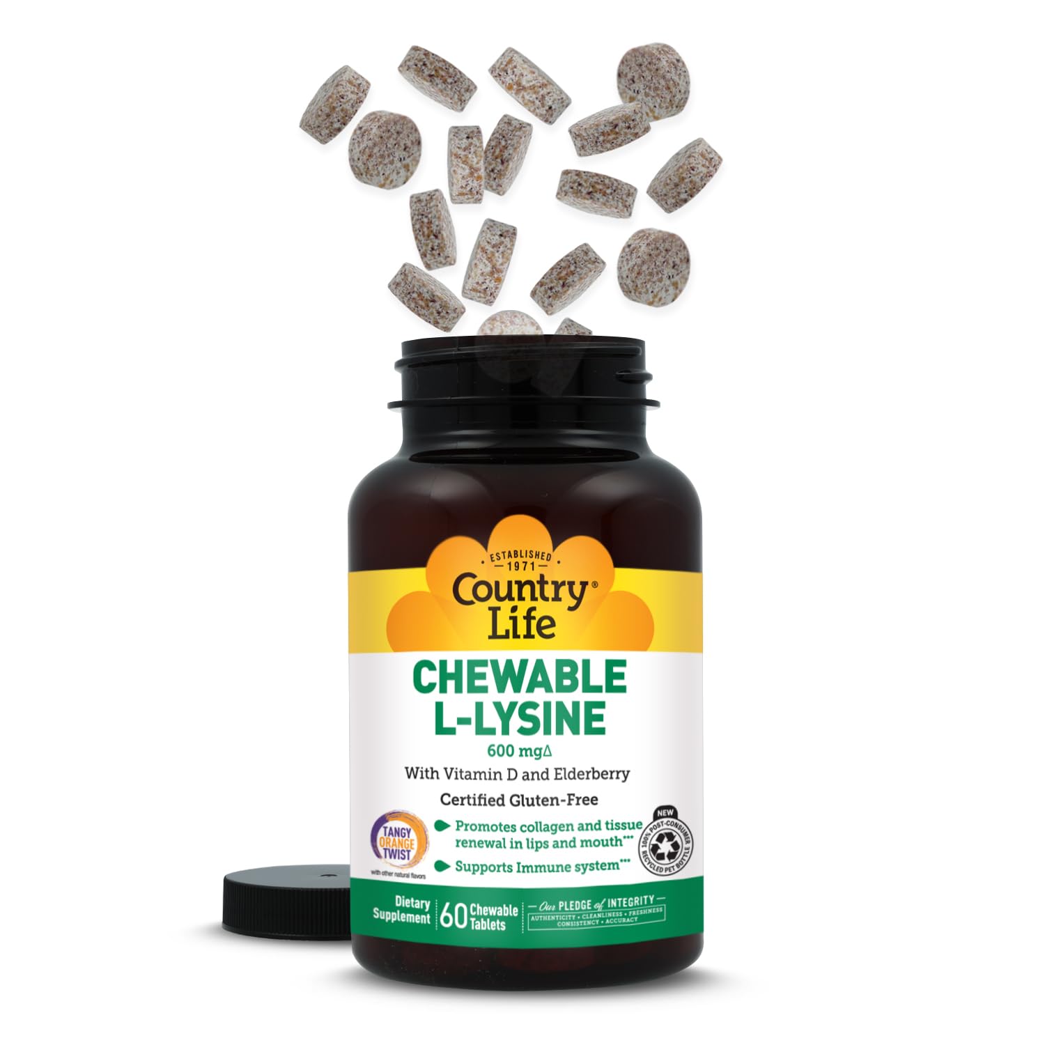 Country Life Lysine mouth-tissue renewal support in chewable form.