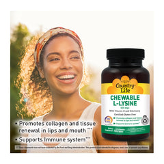 Country Life Lysine vitamin-D-boost label communicates daily wellness support.