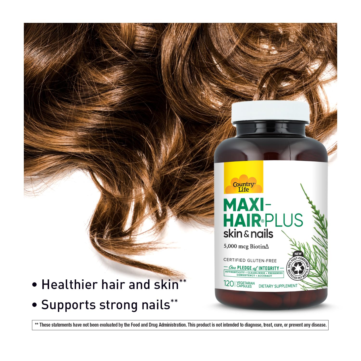 Country Life Maxi-Hair Plus manufactured in USA GMP facility stamp.