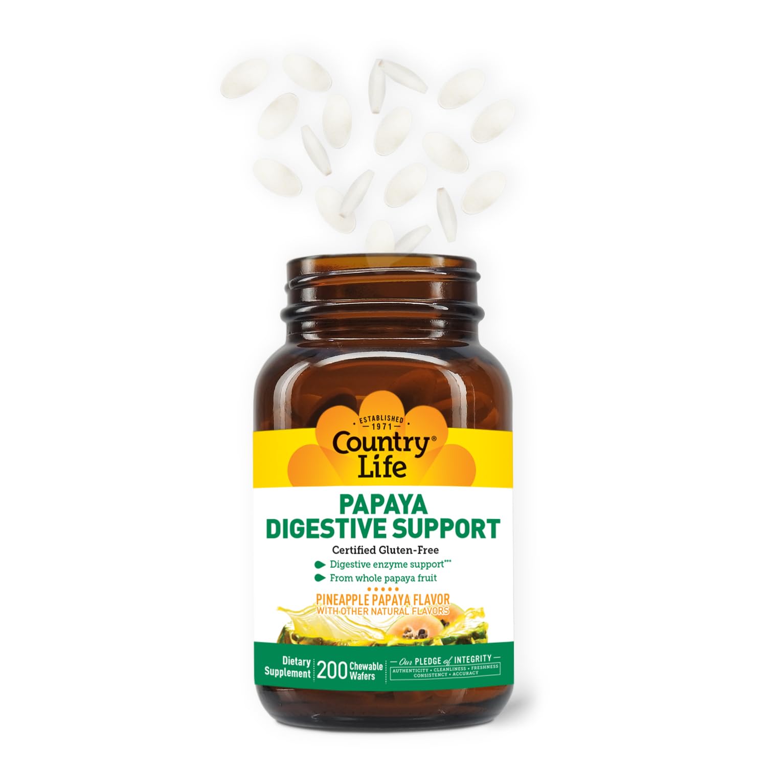 Country Life Papaya Digestive Support enzyme bottle showcasing enzyme blend and nutrients