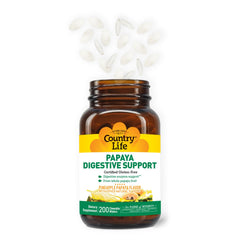 Country Life Papaya Digestive Support enzyme bottle showcasing enzyme blend and nutrients