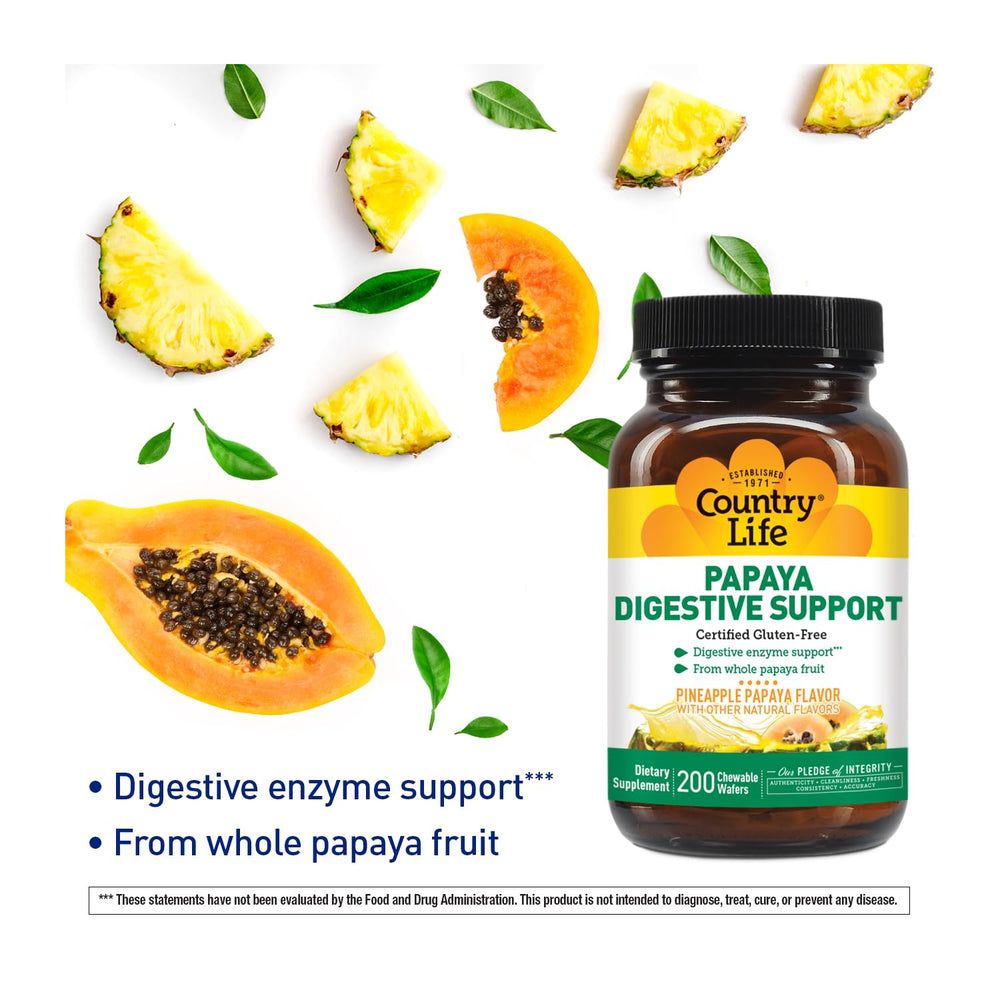 Country Life Papaya Digestive Support fruit flavored wafers ready to chew